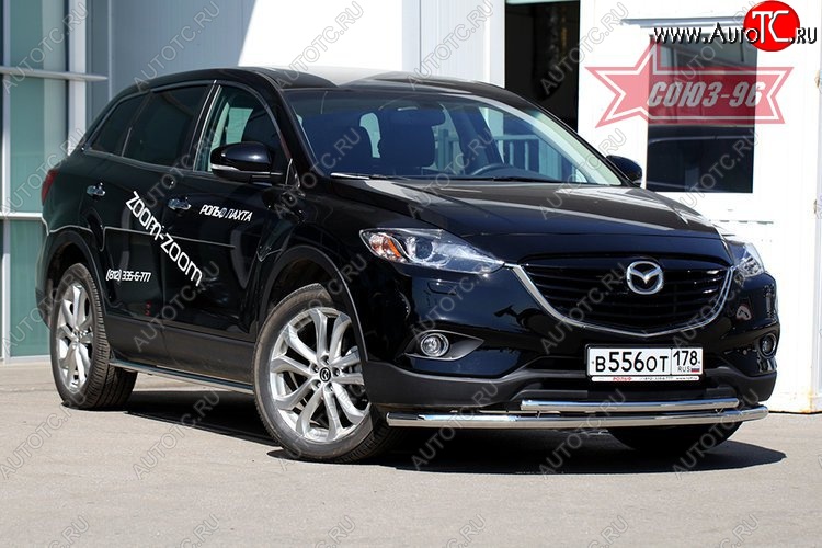 21 194 р. Защита переднего бампера одинарная рестайлинг Souz-96 (d60/42). Mazda CX-9 TB дорестайлинг (2007-2009)  с доставкой в г. Москва