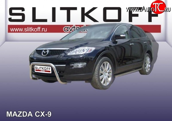 26 999 р. Усиленная защита переднего бампера из трубы диаметром 76 мм Slitkoff Mazda CX-9 TB дорестайлинг (2007-2009) (Нержавейка, Полированная)  с доставкой в г. Москва