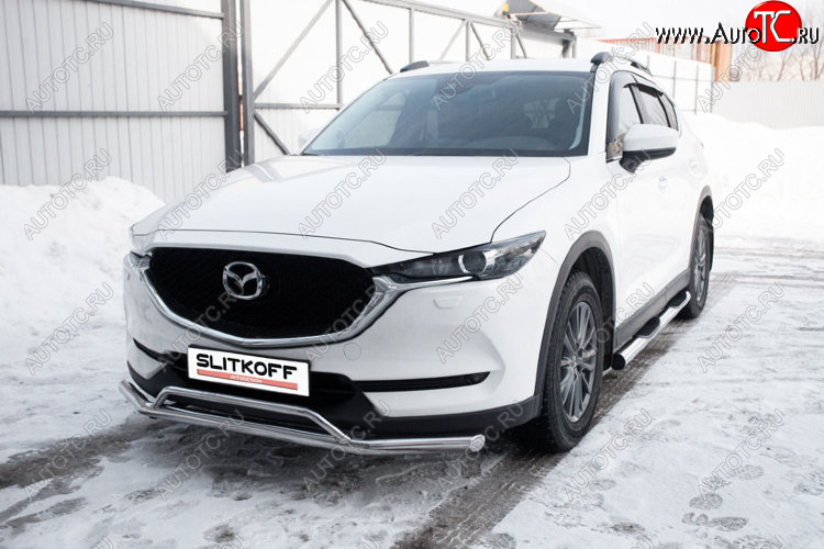 14 999 р. Защита переднего бампера Slitkoff (Ø 57+Ø 32, двойная).  Mazda CX-5  KF (2016-2025) (Нержавеющая сталь)  с доставкой в г. Москва