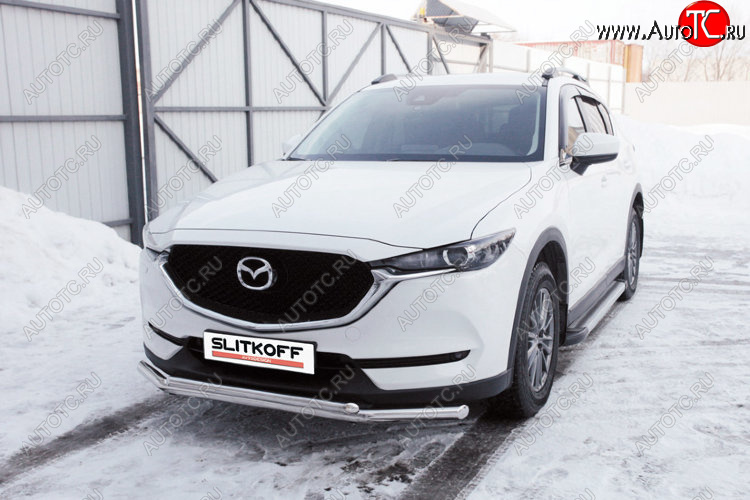 15 349 р. Защита переднего бампера Slitkoff (Ø 57+Ø 42, двойная).  Mazda CX-5  KF (2016-2025) (Нержавеющая сталь)  с доставкой в г. Москва