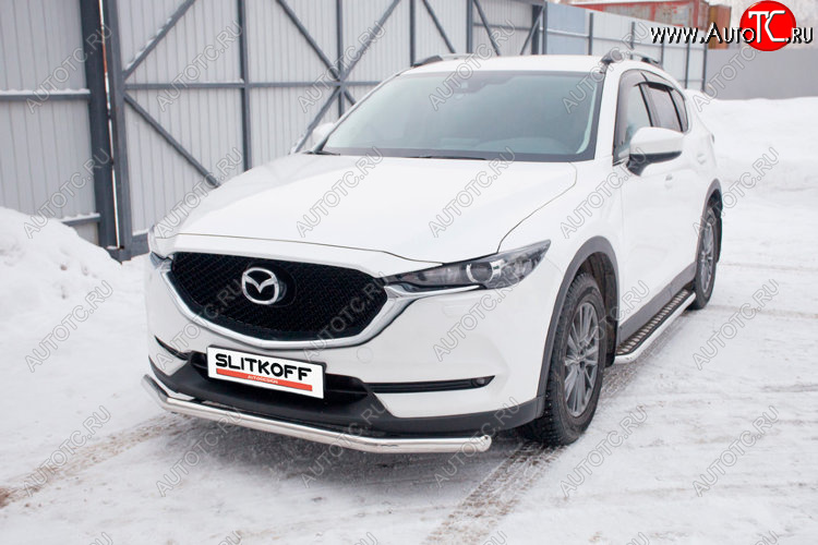 13 499 р. Защита переднего бампера Slitkoff (Ø 57 мм).  Mazda CX-5  KF (2016-2025) (Нержавеющая сталь)  с доставкой в г. Москва