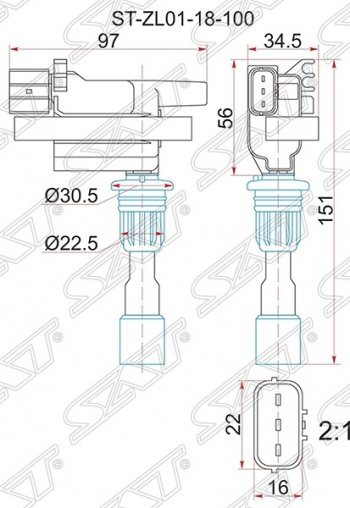 1 339 р. Катушка зажигания SAT Mazda 323/Familia седан BJ дорестайлинг (1998-2000)  с доставкой в г. Москва. Увеличить фотографию 1