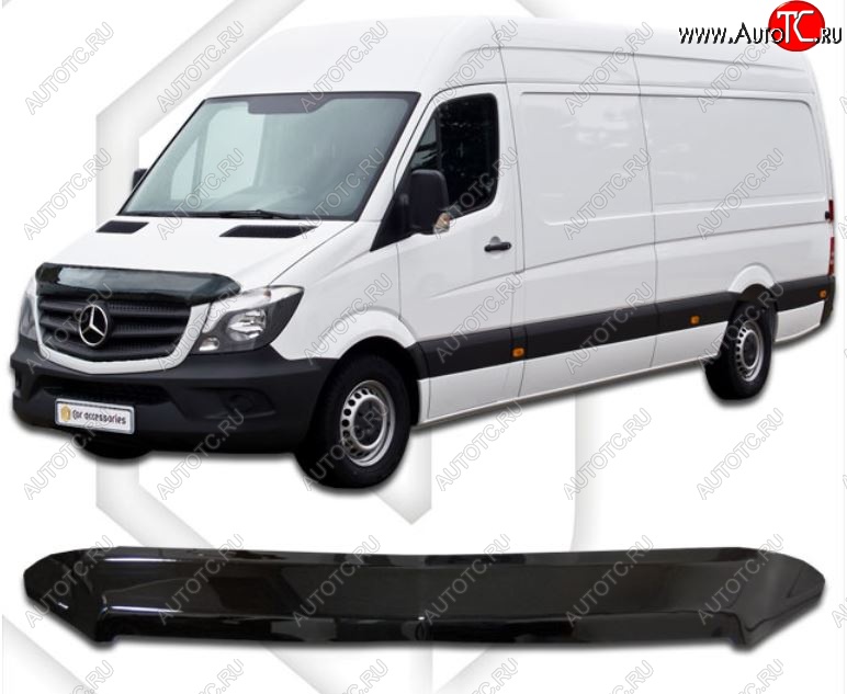 2 079 р. Дефлектор капота CA-Plastiс  Mercedes-Benz Sprinter  W906 (2014-2018) рестайлинг (Classic черный, Без надписи)  с доставкой в г. Москва