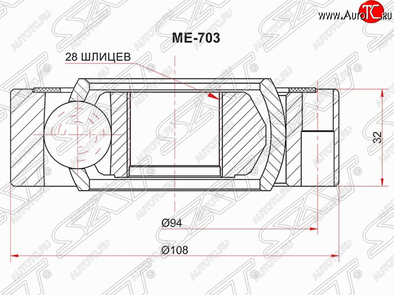 2 089 р. Шрус (внутренний) SAT (28*108 мм) Mercedes-Benz Vito W638 (1996-2003)  с доставкой в г. Москва