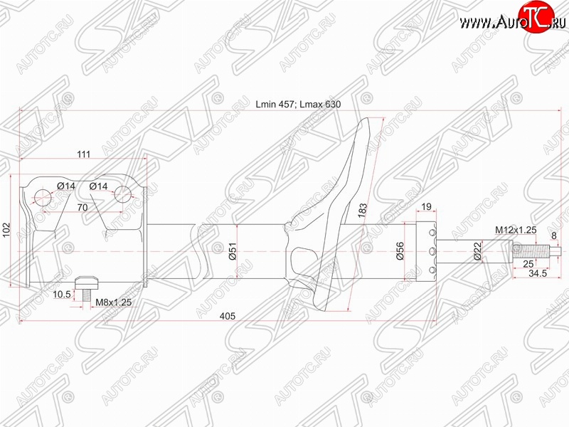 3 799 р. Амортизатор передний (2WD, 4WD) SAT (L 175, установка на левую или правую сторону) Mitsubishi Airtek (2001-2008)  с доставкой в г. Москва