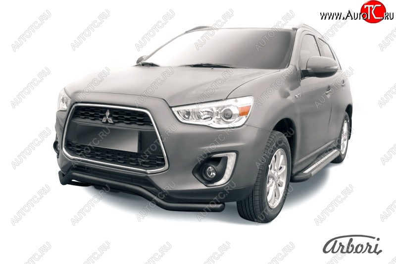 8 279 р. Защита переднего бампера Arbori (волна, черная, 1 труба d57 mm). Mitsubishi ASX 1-ый рестайлинг (2013-2016)  с доставкой в г. Москва