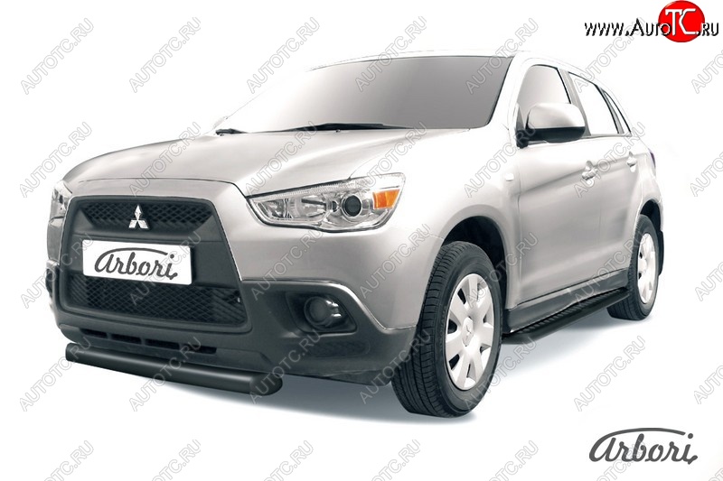 7 469 р. Защита переднего бампера Arbori (короткая, черная, 1 труба d76 mm). Mitsubishi ASX дорестайлинг (2010-2012)  с доставкой в г. Москва