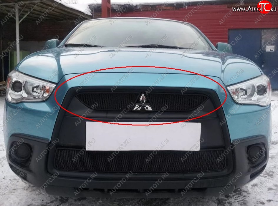 3 799 р. Защитная решётка в воздуховод автомобиля Russtal (черная) Mitsubishi ASX дорестайлинг (2010-2012)  с доставкой в г. Москва