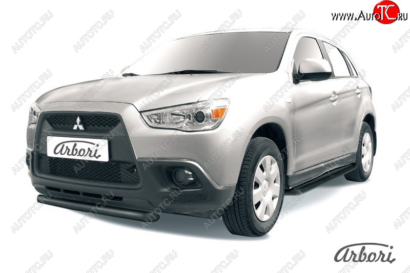 6 569 р. Защита переднего бампера Arbori (короткая, черная, 1 труба d57 mm). Mitsubishi ASX дорестайлинг (2010-2012)  с доставкой в г. Москва