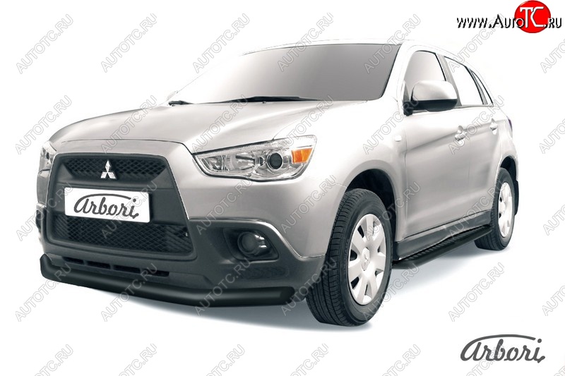 7 739 р. Защита переднего бампера Arbori (черная, 1 труба d76 mm). Mitsubishi ASX дорестайлинг (2010-2012)  с доставкой в г. Москва