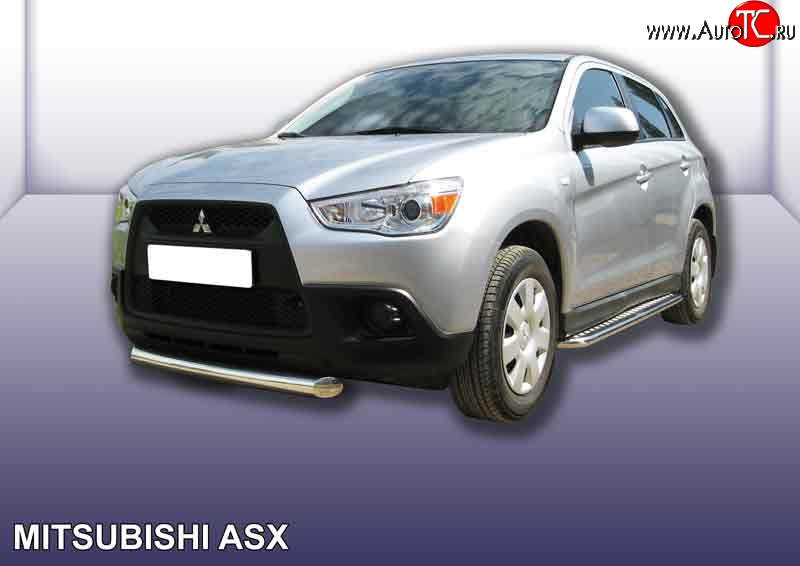 15 949 р. Защита переднего бампера из короткой трубы диаметром 76 мм Slitkoff Mitsubishi ASX дорестайлинг (2010-2012) (Нержавейка, Полированная)  с доставкой в г. Москва