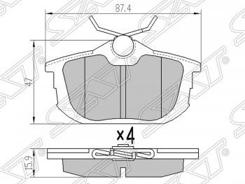 929 р. Колодки тормозные SAT (задние) Mitsubishi Colt Z20, Z30 хэтчбэк 3 дв. дорестайлинг (2002-2009)  с доставкой в г. Москва. Увеличить фотографию 1