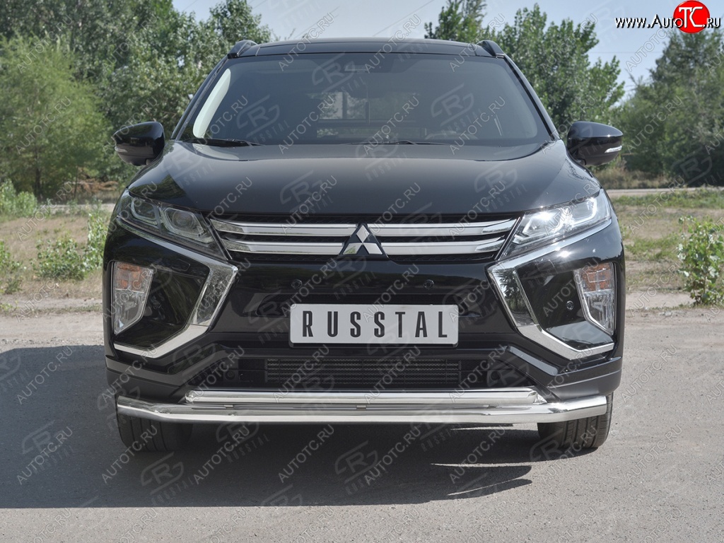 18 449 р. Защита переднего бампера (2 трубы Ø63 и 42 мм, нержавейка) SLITKOFF Mitsubishi Eclipse Cross GK дорестайлинг (2017-2021)  с доставкой в г. Москва