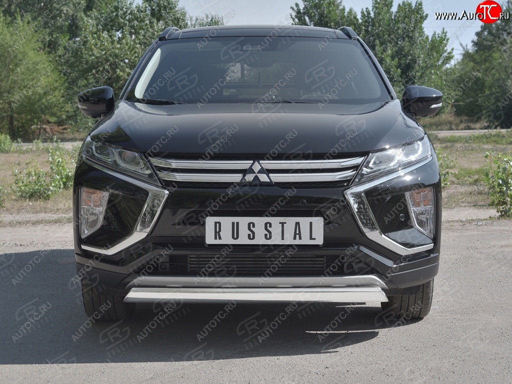 9 649 р. Защита переднего бампера (Ø75х42 мм, нержавейка) Russtal  Mitsubishi Eclipse Cross  GK (2017-2021) дорестайлинг  с доставкой в г. Москва