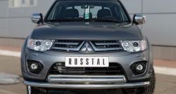 18 799 р. Защита переднего бампера (2 трубыØ63 мм, нержавейка) SLITKOFF Mitsubishi L200 5 KK,KL дорестайлинг (2015-2019)  с доставкой в г. Москва. Увеличить фотографию 1