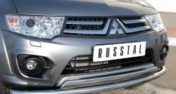 22 949 р. Защита переднего бампера (2 трубы Ø63 и 75х42 мм, нержавейка) Russtal Mitsubishi L200 5 KK,KL дорестайлинг (2015-2019)  с доставкой в г. Москва. Увеличить фотографию 3