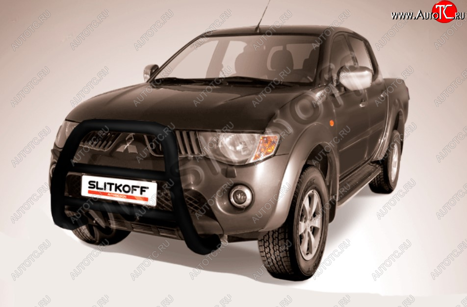 23 799 р. Защита переднего бампера Slitkoff (Ø76 мм, кенгурятник)  Mitsubishi L200  4 (2006-2014)  дорестайлинг (Цвет: черный)  с доставкой в г. Москва