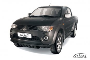 Защита переднего бампера TRITON Arbori (с защитой картера, черная, труба d57 mm). Mitsubishi L200 4  дорестайлинг (2006-2014)