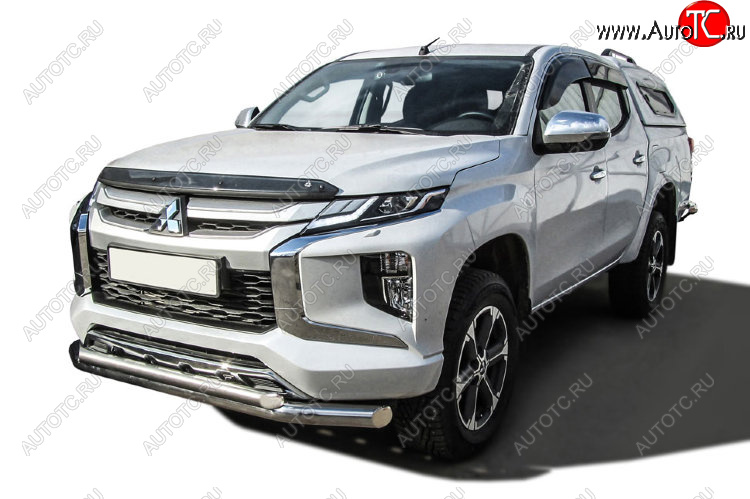 21 349 р. Защита переднего бампера Slitkoff (Ø 76+Ø 57, двойная)  Mitsubishi L200  5 KK,KL (2018-2022) рестайлинг (Нержавеющая сталь)  с доставкой в г. Москва