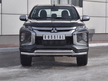 21 899 р. Защита переднего бампера (2 трубы Ø63 мм, нержавейка) SLITKOFF  Mitsubishi L200  5 KK,KL (2018-2022) рестайлинг  с доставкой в г. Москва. Увеличить фотографию 1