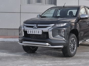 21 899 р. Защита переднего бампера (2 трубы Ø63 мм, нержавейка) SLITKOFF Mitsubishi L200 5 KK,KL рестайлинг (2018-2022)  с доставкой в г. Москва. Увеличить фотографию 2