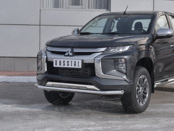 18 599 р. Защита переднего бампера (Ø 63 мм, нержавейка) SLITKOFF Mitsubishi L200 5 KK,KL рестайлинг (2018-2022)  с доставкой в г. Москва. Увеличить фотографию 2