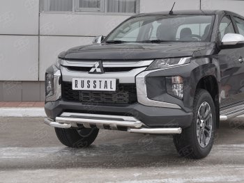 26 849 р. Защита переднего бампера (Ø63 с клыками, нержавейка) SLITKOFF Mitsubishi L200 5 KK,KL рестайлинг (2018-2022)  с доставкой в г. Москва. Увеличить фотографию 2