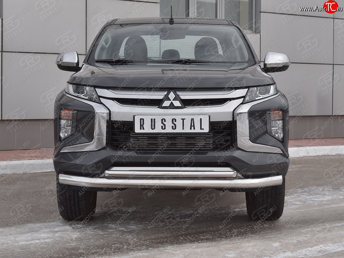 22 499 р. Защита переднего бампера (2 трубы Ø76 и 42 мм, нержавейка) SLITKOFF  Mitsubishi L200  5 KK,KL (2018-2022) рестайлинг  с доставкой в г. Москва