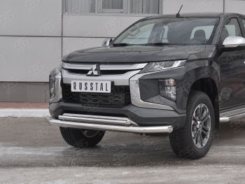 22 499 р. Защита переднего бампера (2 трубы Ø76 и 42 мм, нержавейка) SLITKOFF  Mitsubishi L200  5 KK,KL (2018-2022) рестайлинг  с доставкой в г. Москва. Увеличить фотографию 2