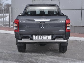 Защита заднего бампера (2 трубы Ø63 и 42 мм , нержавейка) RUSSTAL Mitsubishi (Митсубиси) L200 (л)  5 KK,KL (2018-2022) 5 KK,KL рестайлинг