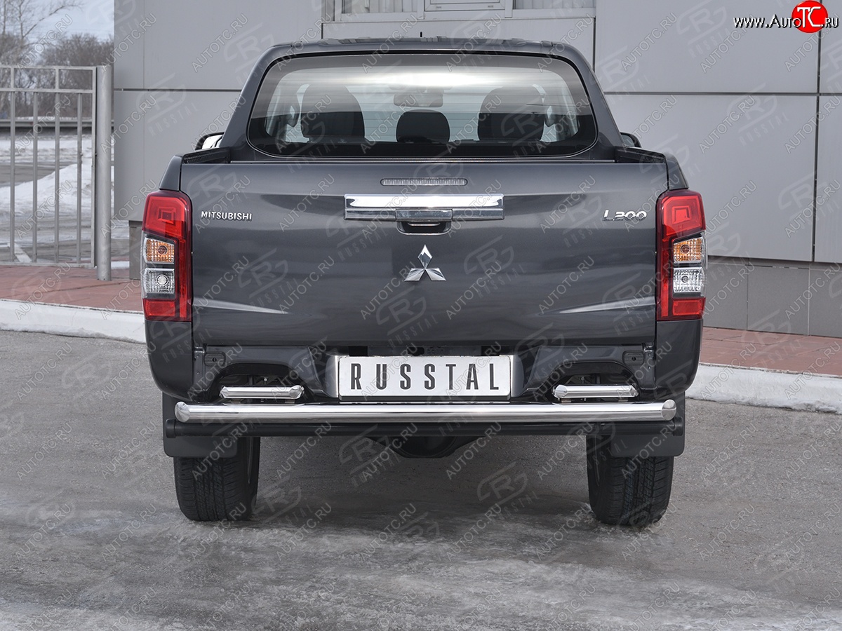 26 999 р. Защита заднего бампера (2 трубы Ø63 и 42 мм , нержавейка) RUSSTAL Mitsubishi L200 5 KK,KL рестайлинг (2018-2022)  с доставкой в г. Москва