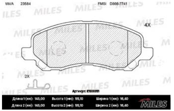 Колодки тормозные передние MILES Mitsubishi Lancer 10 хэтчбэк дорестайлинг (2007-2010)