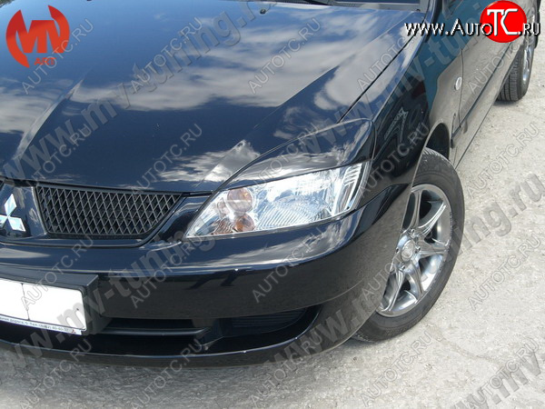 1 149 р. Реснички на фары var №2 (широкие)  Mitsubishi Lancer  9 (2003-2009) 1-ый рестайлинг седан, 1-ый рестайлинг универсал, 2-ой рестайлинг седан, 2-ой рестайлинг универсал (Неокрашенные)  с доставкой в г. Москва