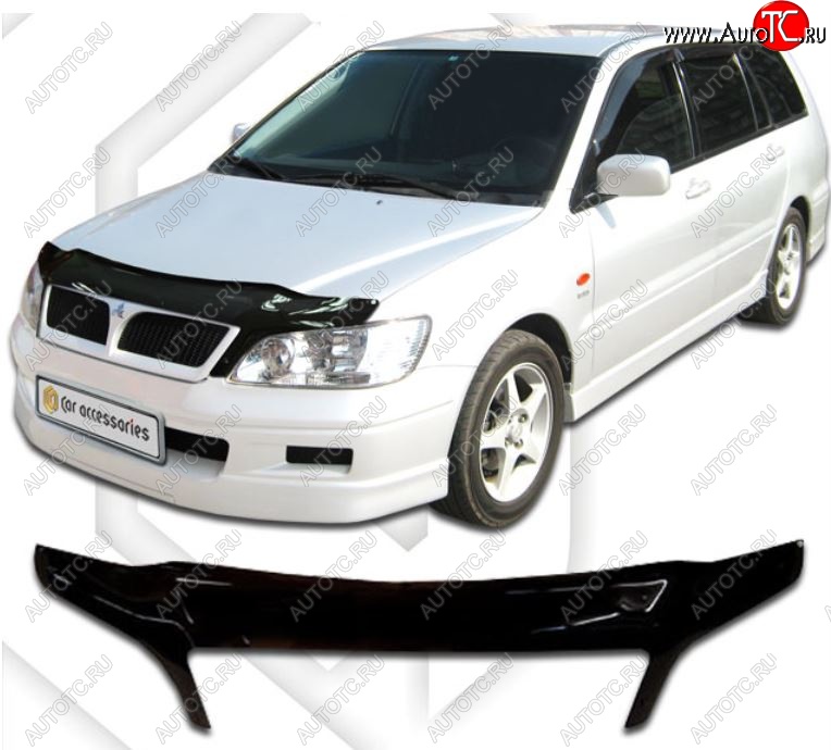 2 199 р. Дефлектор капота CA-Plastiс exclusive Mitsubishi Lancer 9 1-ый рестайлинг универсал (2003-2005) (Classic черный, Без надписи)  с доставкой в г. Москва