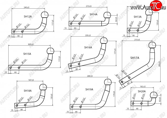 1 039 р. Шар фаркопа Лидер Плюс + тип А Smart Smart City Cabrio A450 рестайлинг (2000-2004) (ТИП: SH14A)  с доставкой в г. Москва