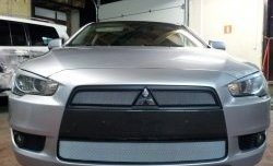 Сетка на бампер (дорестайлинг) Russtal (хром) Mitsubishi Lancer 10 седан дорестайлинг (2007-2010)