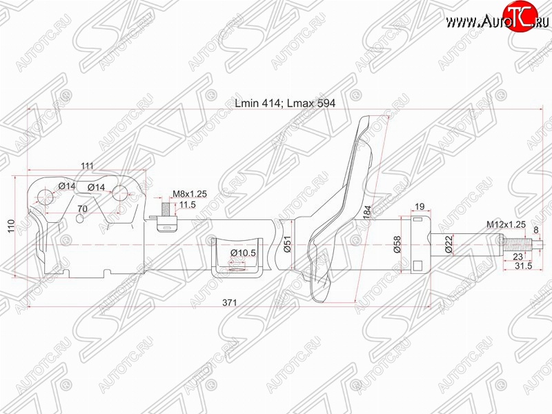 3 169 р. Левый амортизатор передний SAT  Mitsubishi Lancer  10 (2007-2017) седан дорестайлинг, хэтчбэк дорестайлинг, седан рестайлинг, хэтчбек 5 дв рестайлинг  с доставкой в г. Москва