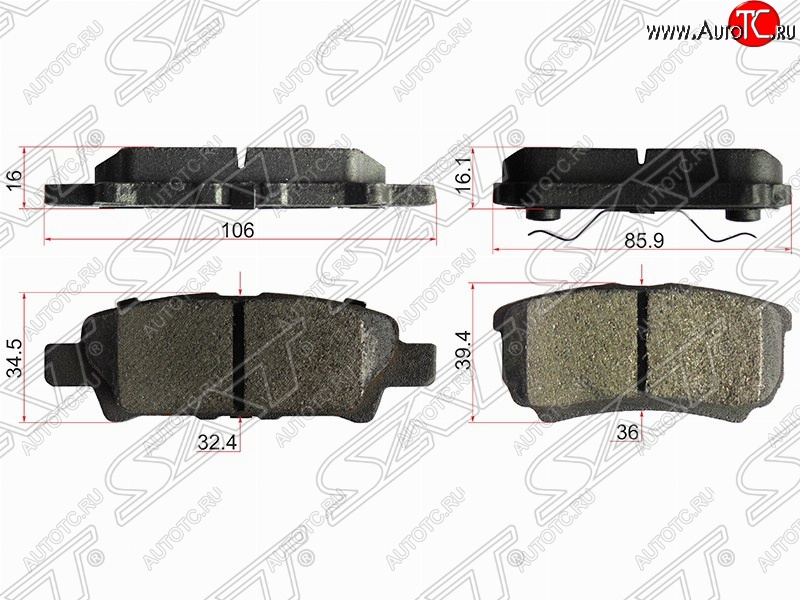 819 р. Колодки тормозные задние SAT  Mitsubishi Lancer  10 (2007-2017) седан дорестайлинг, хэтчбэк дорестайлинг, седан рестайлинг, хэтчбек 5 дв рестайлинг  с доставкой в г. Москва