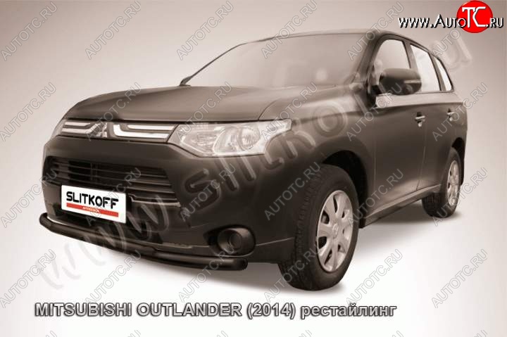 9 899 р. Защита переднего бампера Slitkoff (Ø57 и 42)  Mitsubishi Outlander  GF (2014-2016) 1-ый рестайлинг (Цвет: серебристый)  с доставкой в г. Москва