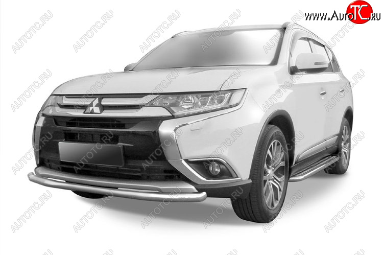 11 999 р. Защита переднего бампера Slitkoff (Ø 57 мм).  Mitsubishi Outlander  GF (2015-2018) 2-ой рестайлинг (Нержавеющая сталь)  с доставкой в г. Москва