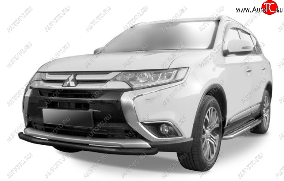 8 449 р. Защита переднего бампера Slitkoff (Ø 57 мм). Mitsubishi Outlander GF 2-ой рестайлинг (2015-2018) (Сталь с полимерным покрытием. Цвет: черный)  с доставкой в г. Москва