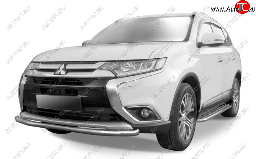 8 449 р. Защита переднего бампера Slitkoff (Ø 57 мм).  Mitsubishi Outlander  GF (2015-2018) 2-ой рестайлинг (Сталь с полимерным покрытием. Цвет: серебристый)  с доставкой в г. Москва