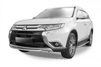 7 599 р. Защита переднего бампера Slitkoff (Ø 57, короткая)  Mitsubishi Outlander  GF (2015-2018) 2-ой рестайлинг (Цвет: серебристый)  с доставкой в г. Москва. Увеличить фотографию 1