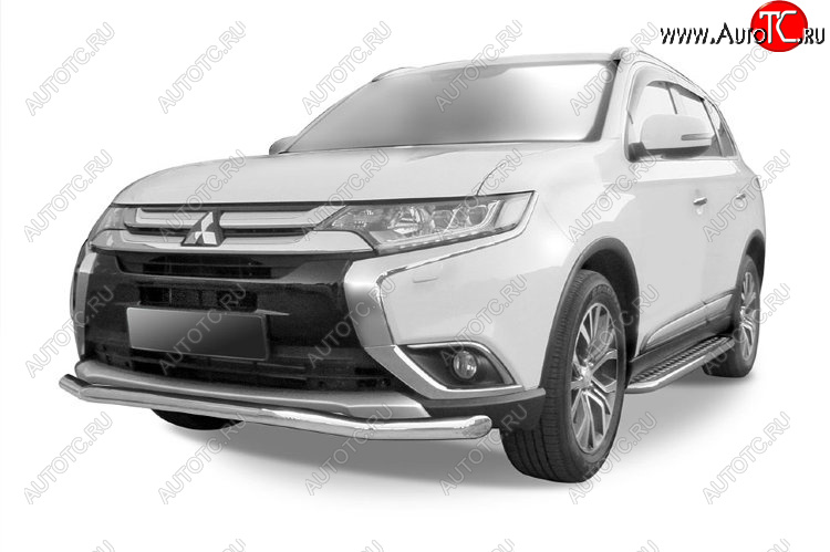 10 599 р. Защита переднего бампера Slitkoff (Ø 57 мм, волна)  Mitsubishi Outlander  GF (2015-2018) 2-ой рестайлинг (Цвет: серебристый)  с доставкой в г. Москва