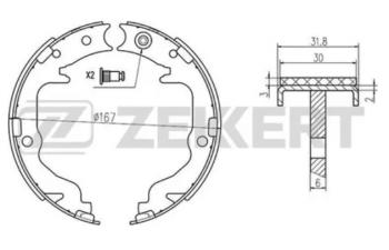 2 499 р. Колодки задние барабанного тормоза ZEKKERT  CITROEN C4 aircross (2012-2017), Dodge Caliber (2006-2012), Mitsubishi ASX (2010-2016), Mitsubishi Lancer  10 CY (2007-2017), Mitsubishi Outlander  CW0W (2005-2012)  с доставкой в г. Москва. Увеличить фотографию 1