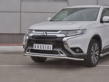 12 949 р. Защита переднего бампера (Ø42 мм, нержавейка) SLITKOFF Mitsubishi Outlander GF 3-ий рестайлинг (2018-2022)  с доставкой в г. Москва. Увеличить фотографию 2