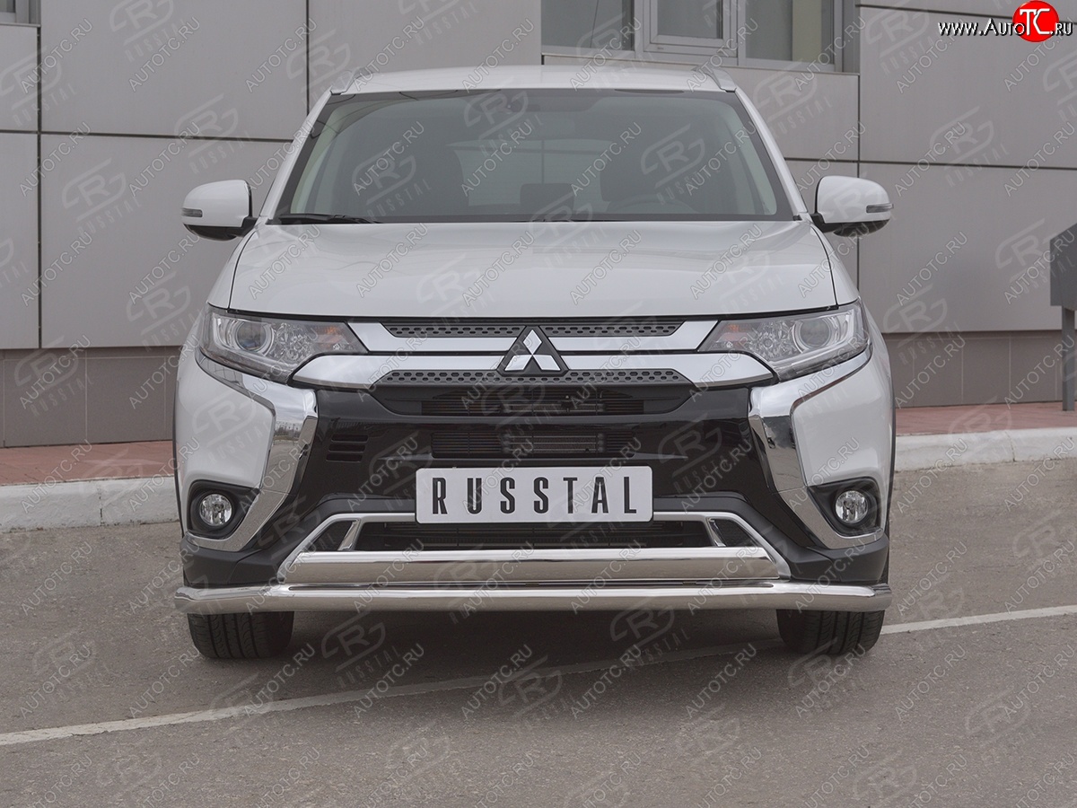 21 899 р. Защита переднего бампера (2 трубы Ø63 и 75х42 мм, нержавейка) Russtal Mitsubishi Outlander GF 3-ий рестайлинг (2018-2022)  с доставкой в г. Москва