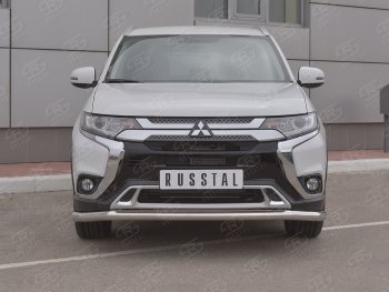 Защита переднего бампера (Ø 63 мм, нержавейка) SLITKOFF Mitsubishi Outlander GF 3-ий рестайлинг (2018-2022)