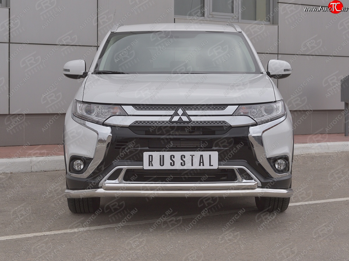 15 449 р. Защита переднего бампера (2 трубы Ø63 и 42 мм, нержавейка) SLITKOFF Mitsubishi Outlander GF 3-ий рестайлинг (2018-2022)  с доставкой в г. Москва