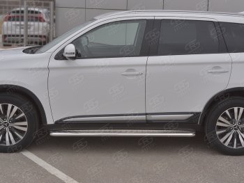 24 649 р. Порожки для ног SLITKOFF (Ø42 мм)  Mitsubishi Outlander  GF (2018-2022) 3-ий рестайлинг (Лист алюминиевый, труба - нержавейка)  с доставкой в г. Москва. Увеличить фотографию 2